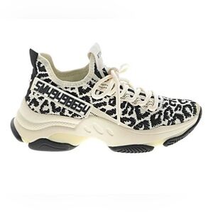 Steve Madden Chunky Knit Leopard Print Lace-Up Sneakers - Cream/Black